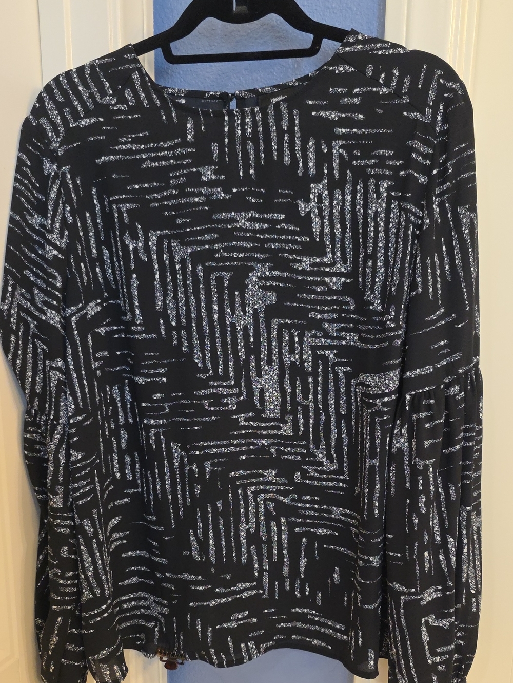 Mossimo Supply Co. Black Blouse with Silver Metallic Pattern